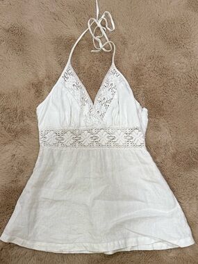 Michael Kors White Linen Crochet Lace Halter Top Size 2